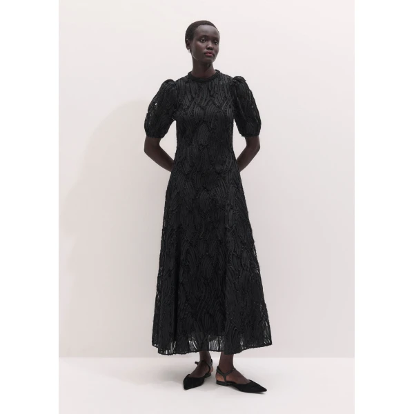 ME+EM Textured Tulle Fit + Flare Maxi Dress in Black, view 4 | Maxi Dresses | Coveti