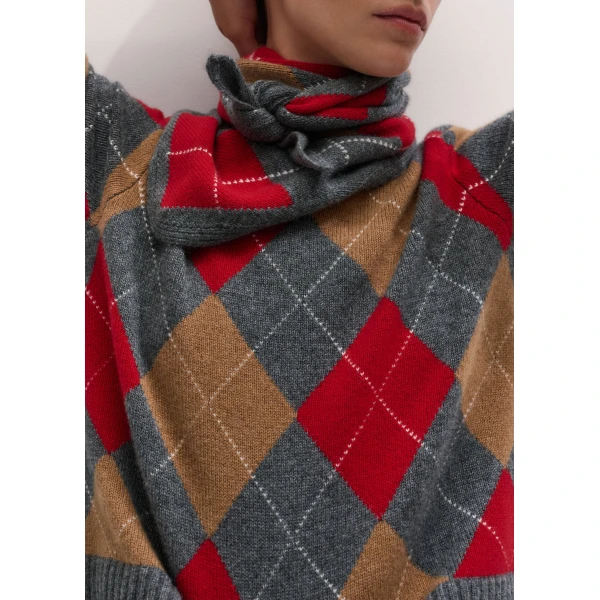 ME+EM Triangle Argyle Scarf in Grey Multi, view 3 | Scarves | Coveti