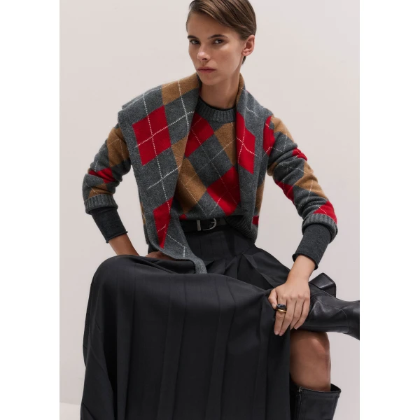 ME+EM Triangle Argyle Scarf in Grey Multi, view 4 | Scarves | Coveti