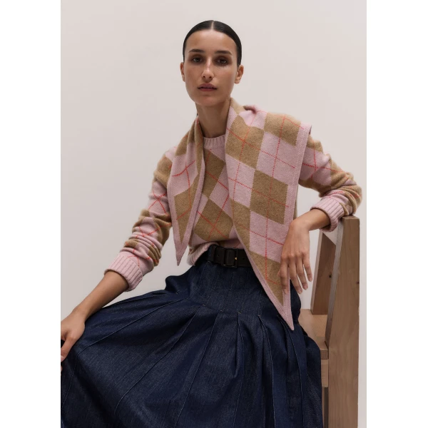 ME+EM Triangle Argyle Scarf in Smoke Pink