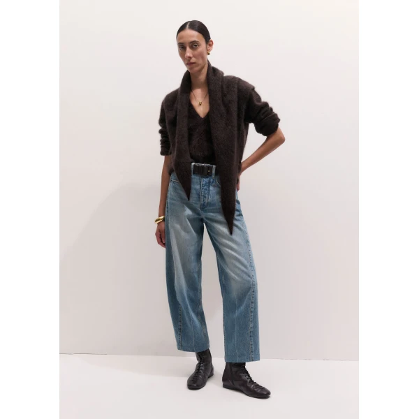 ME+EM Triangle Knit Scarf in Dark Chocolate Brown, view 3 | Scarves | Coveti