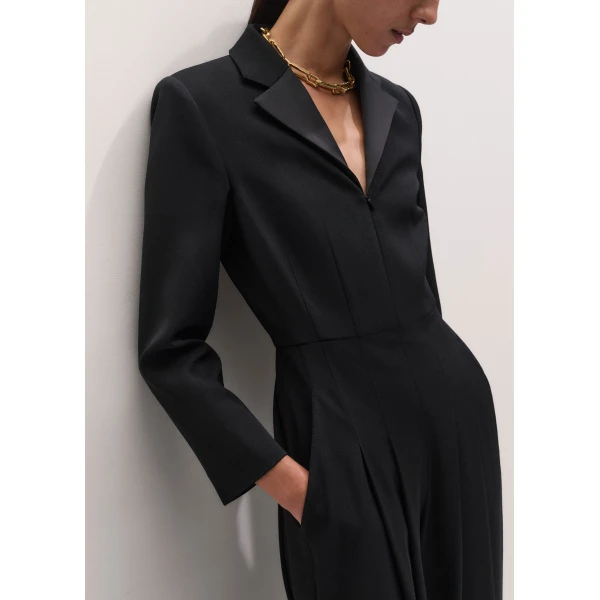 ME+EM Tux Ultra Wide Jumpsuit in Black, view 3 | Dresses | Coveti