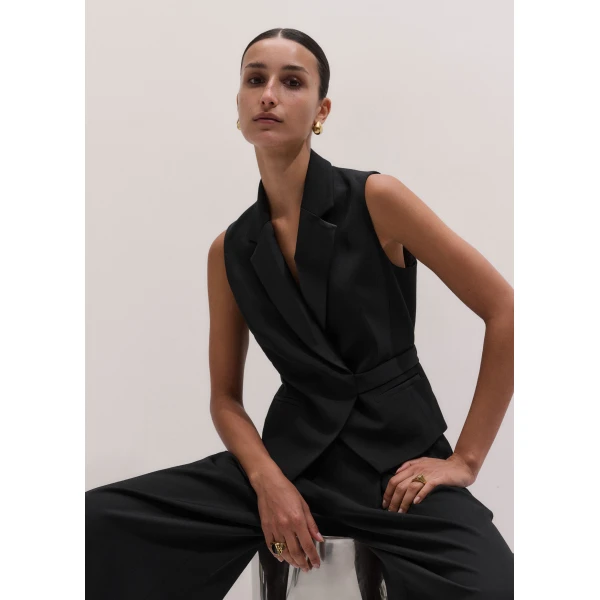 ME+EM Tux Wrap Waistcoat in Black, view 2 | Vests | Coveti