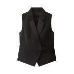 ME+EM Tux Wrap Waistcoat in Black | Vests | Coveti