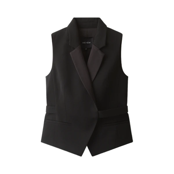 ME+EM Tux Wrap Waistcoat in Black | Vests | Coveti