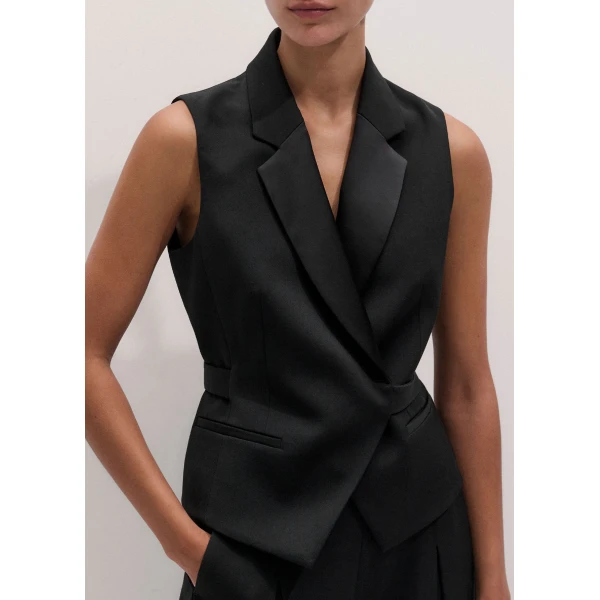 ME+EM Tux Wrap Waistcoat in Black, view 3 | Vests | Coveti
