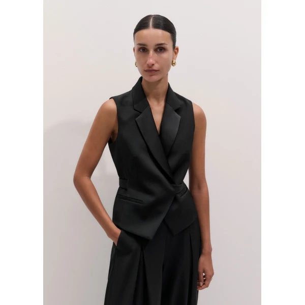 ME+EM Tux Wrap Waistcoat in Black, view 5 | Vests | Coveti