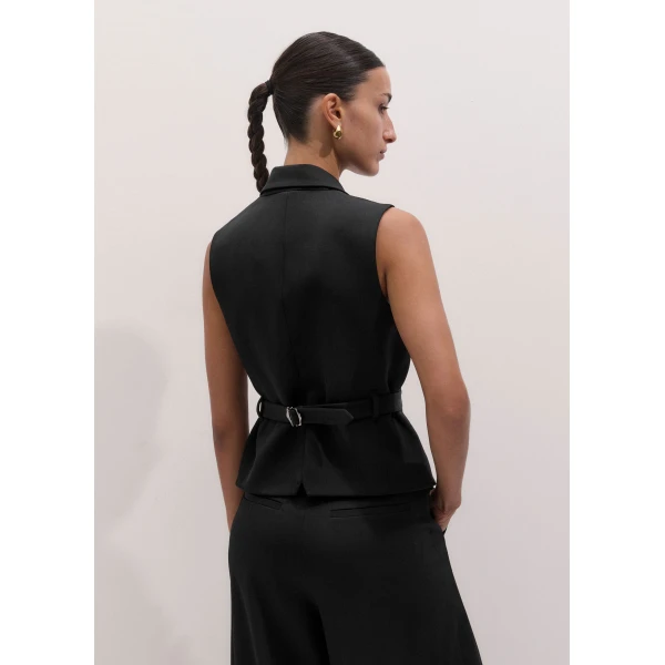 ME+EM Tux Wrap Waistcoat in Black, view 6 | Vests | Coveti
