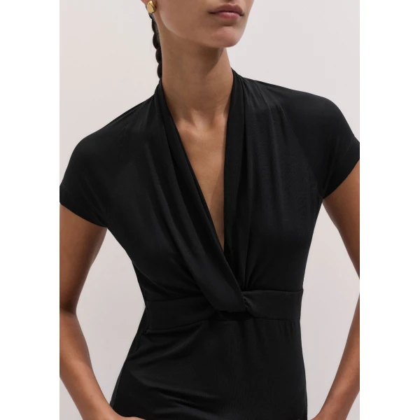 ME+EM Twist Front Slim Top in Black, view 4 | Tops | Coveti