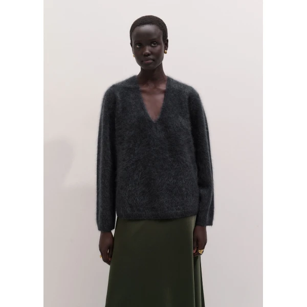 ME+EM Ultimate Boyfriend Jumper in Charcoal Mélange, view 4 | Sweaters | Coveti