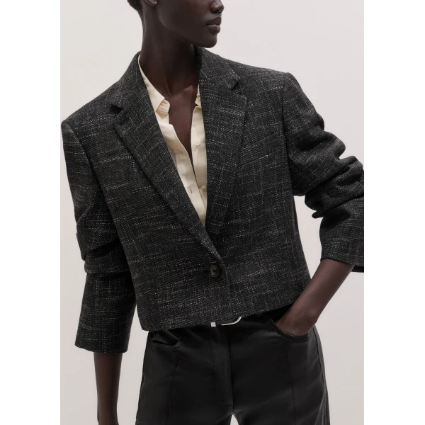 ME+EM Ultra Box Crop Blazer in Charcoal/Cream