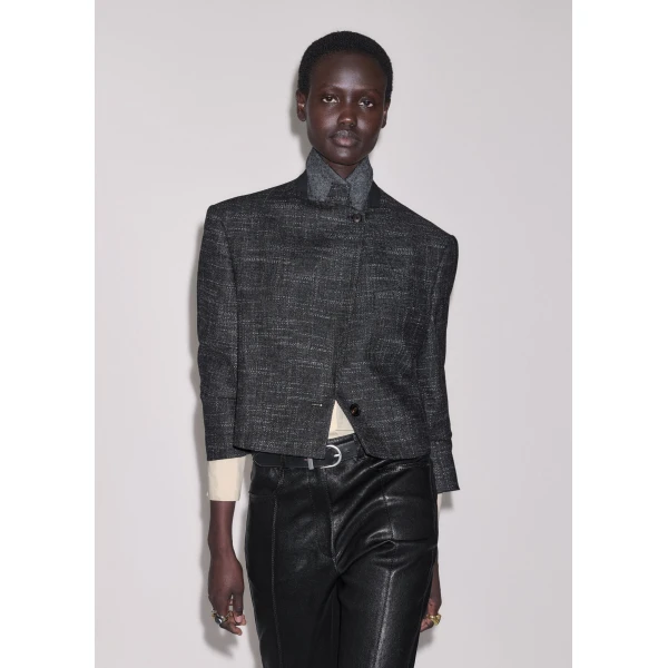 ME+EM Ultra Box Crop Blazer in Charcoal/Cream