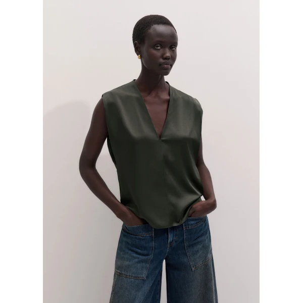 ME+EM V-Neck Evening Tank in Bay Green, view 4 | Tops | Coveti