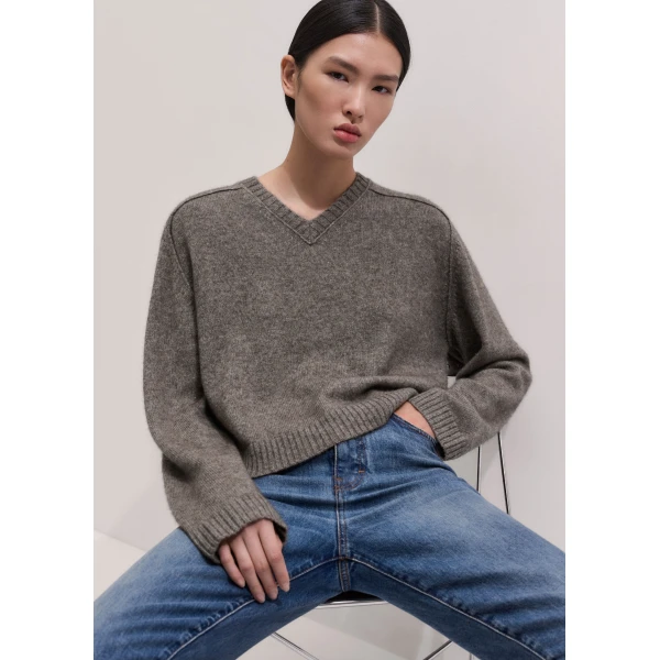 ME+EM V-Neck Relaxed Jumper in Heather Brown Mélange
