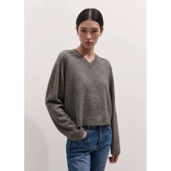 ME+EM V-Neck Relaxed Jumper in Heather Brown Mélange