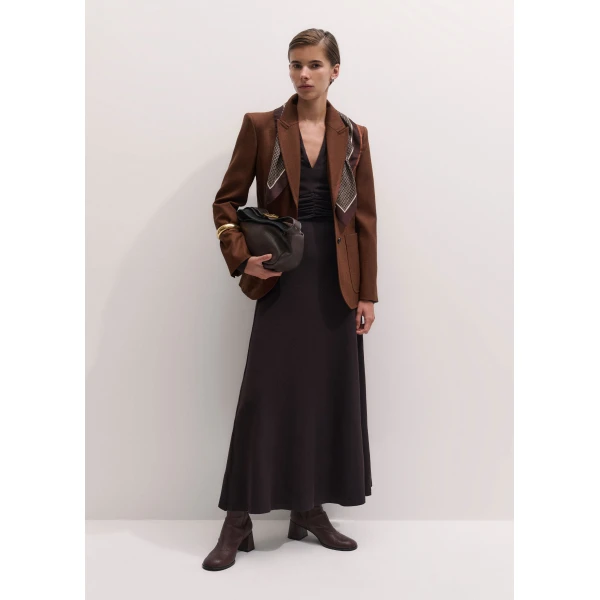 ME+EM V-Neck Slim Maxi Dress in Chocolate