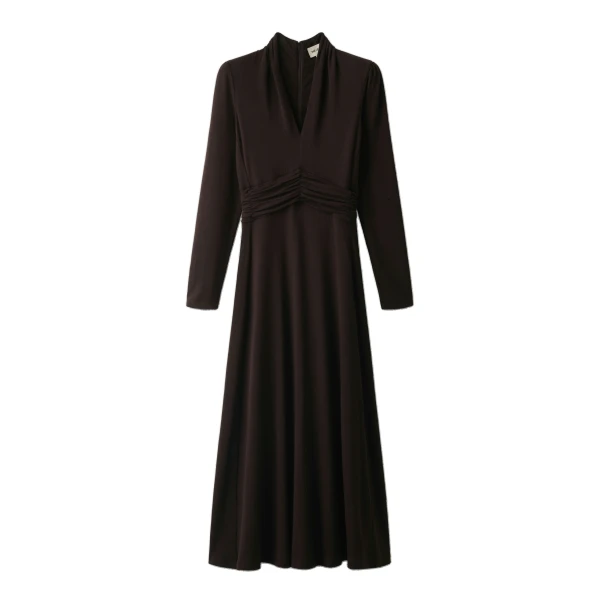 ME+EM V-Neck Slim Maxi Dress in Chocolate
