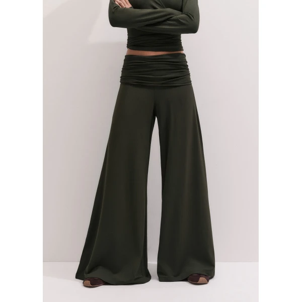 ME+EM Very Wide Palazzo Pant in Rich Olive Green