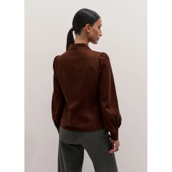 ME+EM Zip Neck Winter Blouse in Deep Pecan Brown