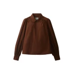 ME+EM Zip Neck Winter Blouse in Deep Pecan Brown
