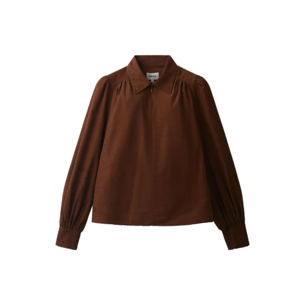ME+EM Zip Neck Winter Blouse in Deep Pecan Brown