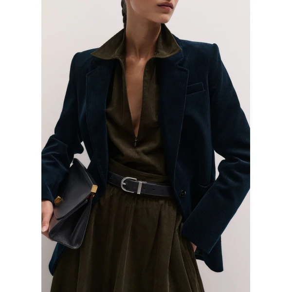 ME+EM Zip Neck Winter Blouse in Rich Olive Green