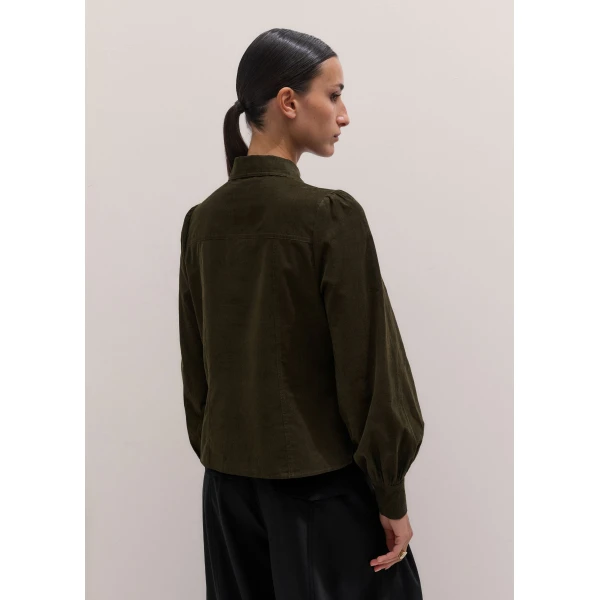 ME+EM Zip Neck Winter Blouse in Rich Olive Green