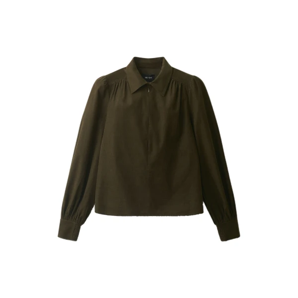 ME+EM Zip Neck Winter Blouse in Rich Olive Green