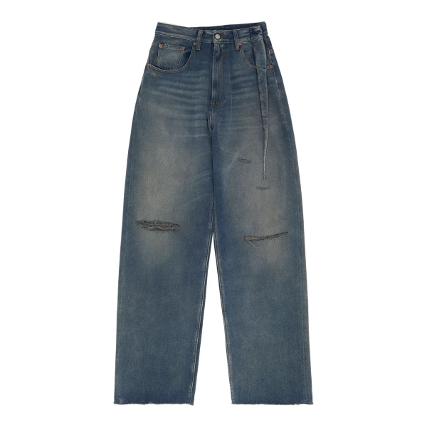 Aged Denim Jeans in Grey Blue