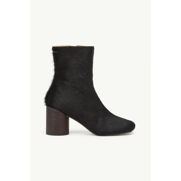 MM6 Maison Margiela Anatomic Ankle Boots in Ponyhair in Tapenade, view 2 | Boots | Coveti