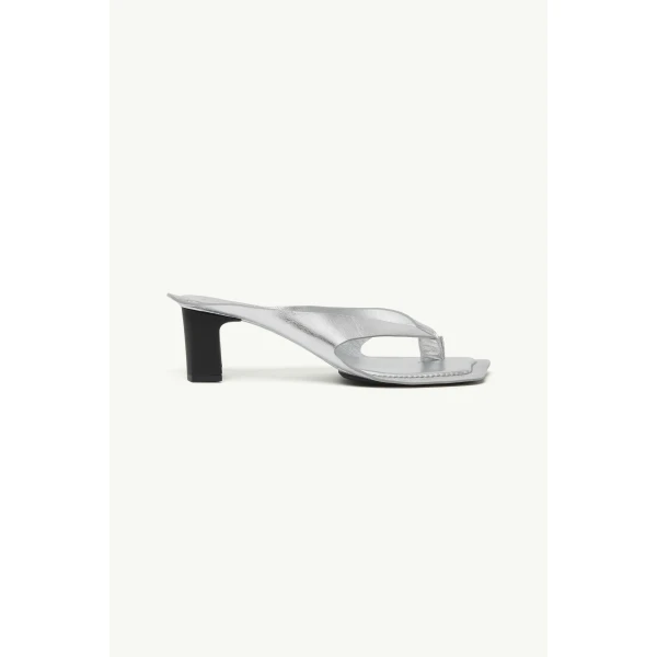 MM6 Maison Margiela Anatomic Leather Flip Flop Mules in Silver, view 2 | Mules | Coveti