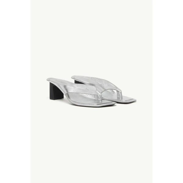 MM6 Maison Margiela Anatomic Leather Flip Flop Mules in Silver, view 3 | Mules | Coveti