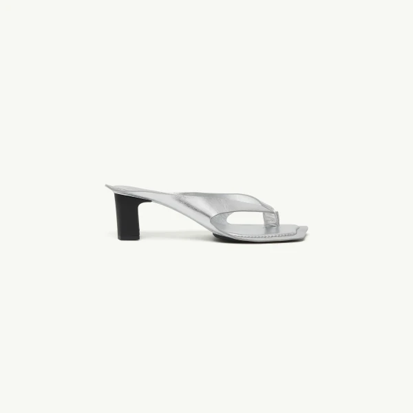 MM6 Maison Margiela Anatomic Leather Flip Flop Mules in Silver | Mules | Coveti