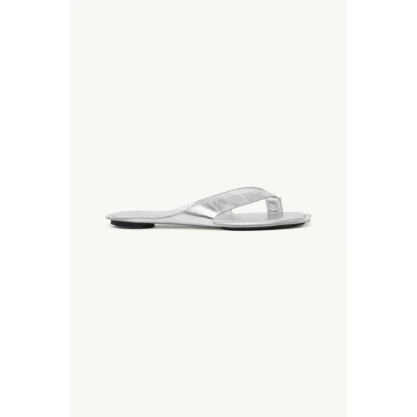 MM6 Maison Margiela Anatomic Leather Flip Flops in Silver, view 2 | Flip Flops & Slides | Coveti