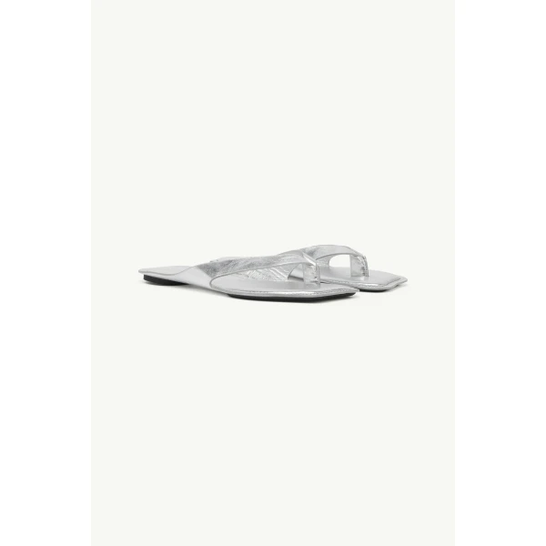 MM6 Maison Margiela Anatomic Leather Flip Flops in Silver, view 3 | Flip Flops & Slides | Coveti