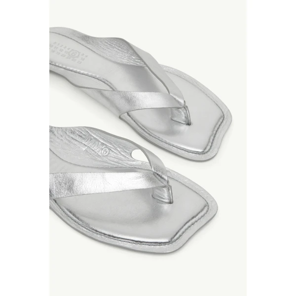 MM6 Maison Margiela Anatomic Leather Flip Flops in Silver, view 5 | Flip Flops & Slides | Coveti