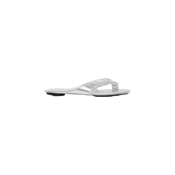 MM6 Maison Margiela Anatomic Leather Flip Flops in Silver | Flip Flops & Slides | Coveti