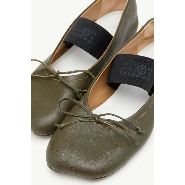 MM6 Maison Margiela Anatomic Numeric Ballerinas in Olive, view 5 | Flats | Coveti