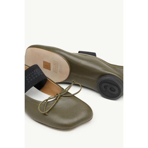 MM6 Maison Margiela Anatomic Numeric Ballerinas in Olive, view 6 | Flats | Coveti