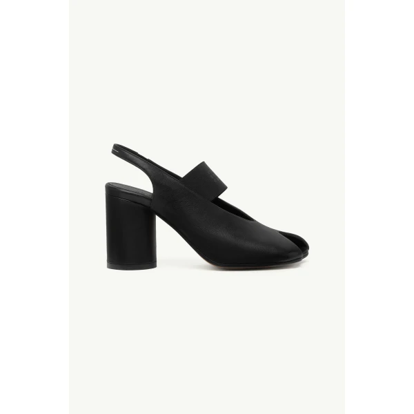 MM6 Maison Margiela Anatomic Numeric Heeled Slingbacks in Black, view 2 | Sandals | Coveti