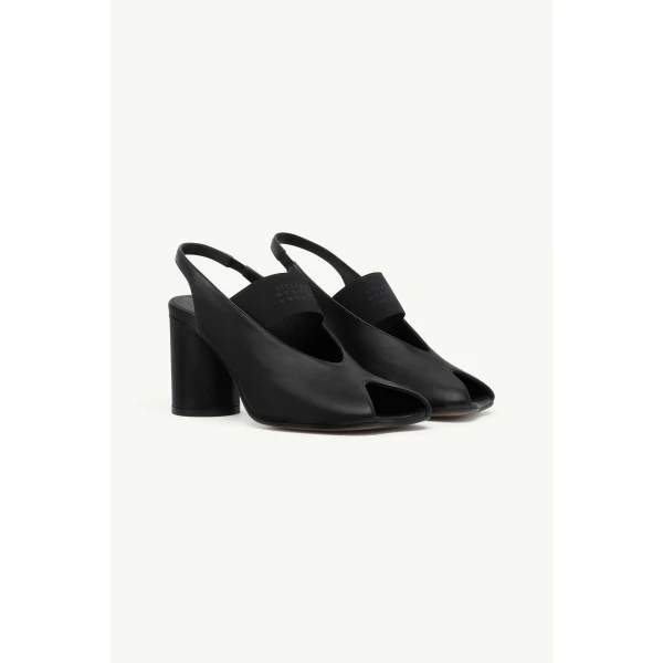 MM6 Maison Margiela Anatomic Numeric Heeled Slingbacks in Black, view 3 | Sandals | Coveti