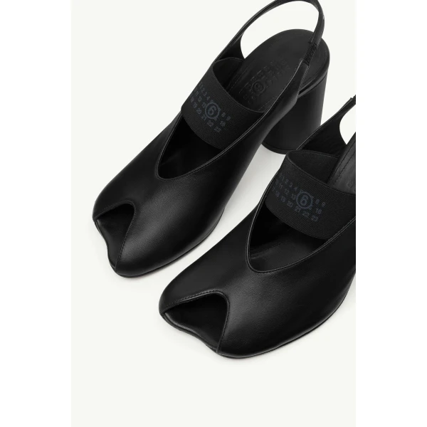 MM6 Maison Margiela Anatomic Numeric Heeled Slingbacks in Black, view 5 | Sandals | Coveti