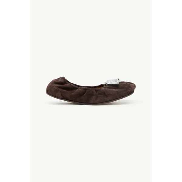 MM6 Maison Margiela Anatomic Travel Ballerinas in Suede in Mud, view 2 | Flats | Coveti