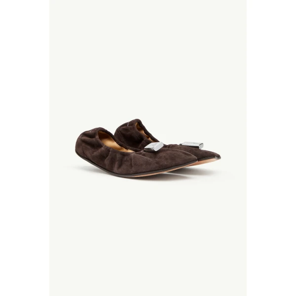 MM6 Maison Margiela Anatomic Travel Ballerinas in Suede in Mud, view 3 | Flats | Coveti