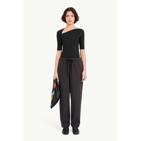 MM6 Maison Margiela Asymmetric Jersey Top in Black, view 2 | Tops | Coveti