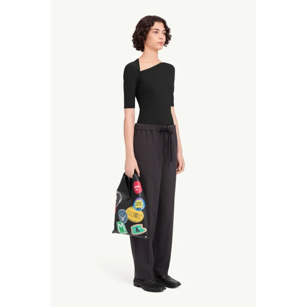 MM6 Maison Margiela Asymmetric Jersey Top in Black, view 3 | Tops | Coveti