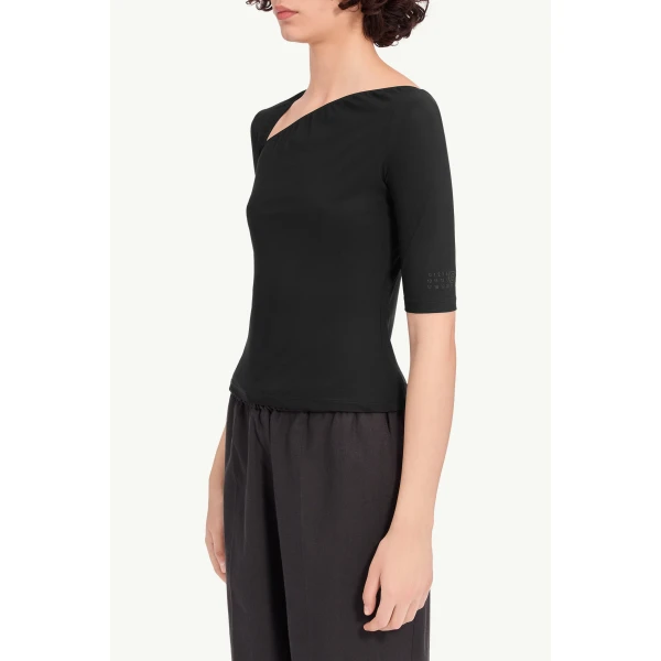 MM6 Maison Margiela Asymmetric Jersey Top in Black, view 5 | Tops | Coveti