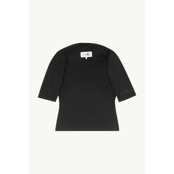 MM6 Maison Margiela Asymmetric Jersey Top in Black, view 6 | Tops | Coveti
