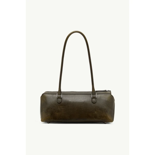 MM6 Maison Margiela Bauletto Shoulder Bag Medium Crackled Leather in Olive, view 4 | Shoulder & Crossbody Bags | Coveti