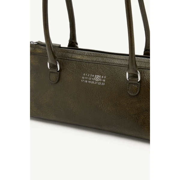 MM6 Maison Margiela Bauletto Shoulder Bag Medium Crackled Leather in Olive, view 5 | Shoulder & Crossbody Bags | Coveti